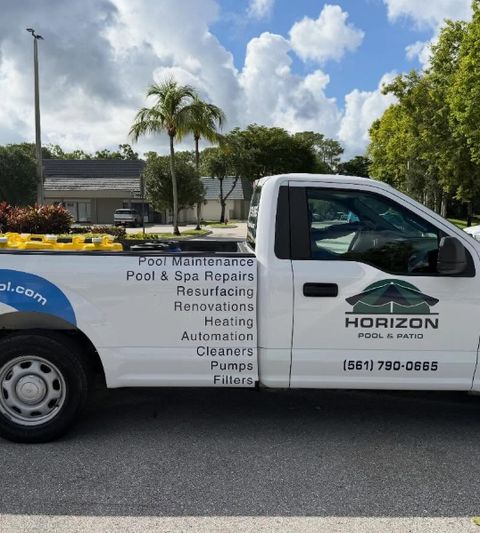 Horizon Pool & Patio truck lettering